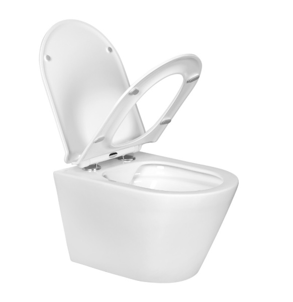 Унитаз подвесной Aquatek Альфа белый, горизонтальный (в стену) выпуск, с сиденьем микролифт, дюропласт, безободковый, с системой антивсплеск, под скрытый бачок