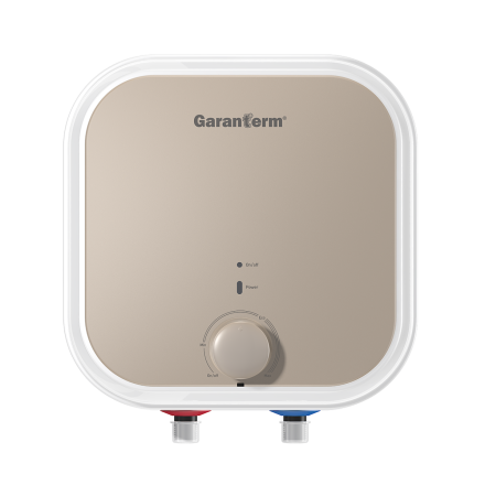 Водонагреватель 10 л Garanterm Plus 10 O электрический, настенный, вертикальный, накопительный тип, 1.5 квт, 324х324х282 мм, 230в (цвет белый/золотой, квадратный) с нижней подводкой