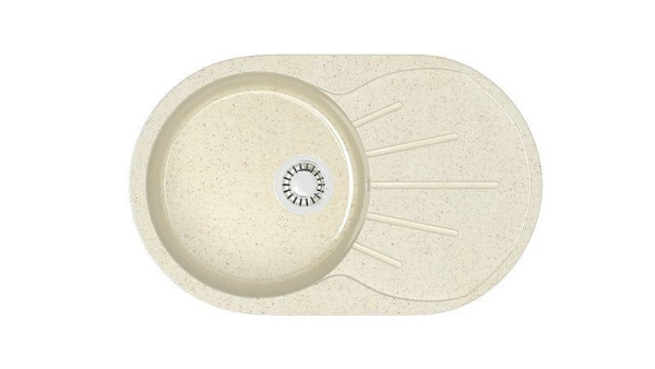Мойка Bergg Z110, 73х45х21.5 см, с правым крылом, врезная, из искусственного камня, овальная, цвет бежевый, отверстие под смеситель, слив-перелив, для кухни