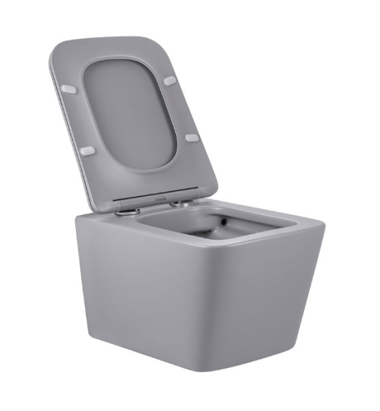 Унитаз подвесной Vincea Q-Line 52х36х35 безободковый, цвет серый матовый, фарфор, прямоугольный, горизонтальный выпуск (в стену), для инсталляции/скрытого бачка, антивсплеск