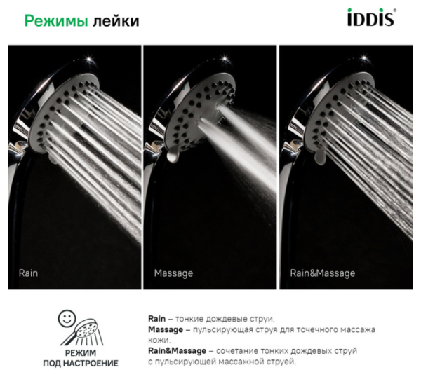 Душевая лейка Iddis 3F А11031 количество режимов: 3, система легкой очистки Easy Clean. Цвет Хром