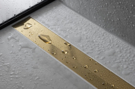 Решетка Hansgrohe RainDrain Flex 70, для пристенного монтажа, для душевого трапа, укорачиваемый, 70х6 см, цвет полированное золото, для душа в пол, нержавеющая сталь, прямоугольная