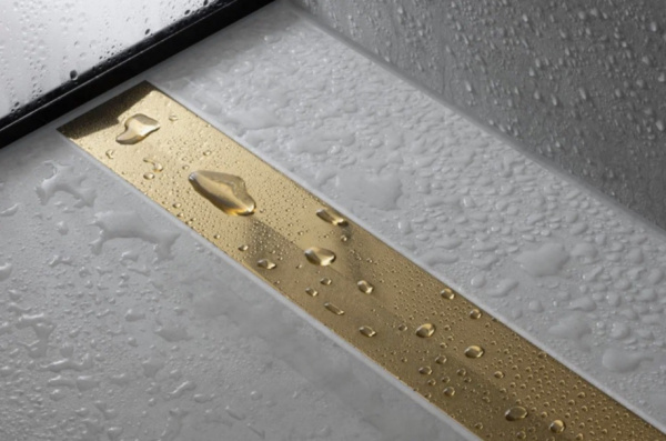 Решетка Hansgrohe RainDrain Flex 70, для пристенного монтажа, для душевого трапа, укорачиваемый, 70х6 см, цвет полированное золото, для душа в пол, нержавеющая сталь, прямоугольная