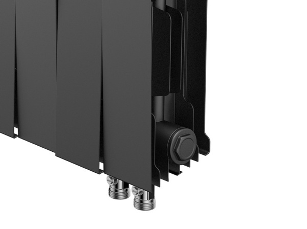 Радиатор отопления Royal Thermo PianoForte 200 Noir Sable VDR (20 секций) биметаллический, нижнее, правое подключение, для квартиры, дома, водяные, мощность 2140 Вт, настенный, черный графитовый