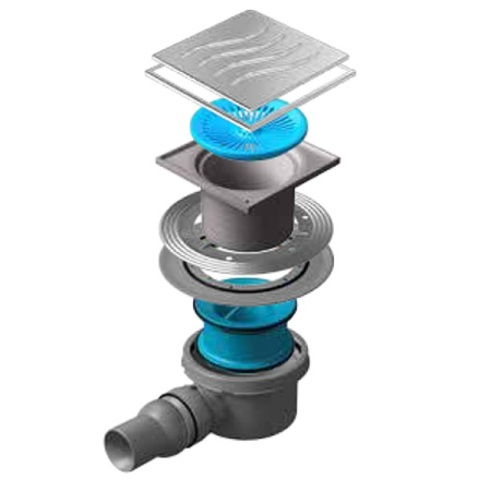 Душевой трап Pestan Confluo Standard 15х15 Tide 1 Mask, решетка нержавеющая сталь с рамкой, для душа в полу, с гидро затвором, горизонтальный выпуск, перфорированная, нержавеющая сталь, квадратный