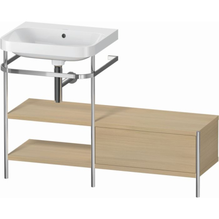 Консоль с раковиной Duravit Happy D.2 Plus c-bonded, 120х49х85 см, напольная, металл/ДСП 1 выдвижной ящик, 2 полки, правая, цвет: средиземноморский дуб /умывальник, цвет белый, керамика, без отверстия под смеситель