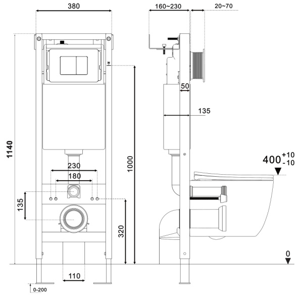 Инсталляция Abber, для подвесного унитаза узкая, без кнопки (клавиши смыва, двойного слива), система для подвесного унитаза, со скрытым смывным бачком (бак), размеры рамы (каркас) 38х114 см, подвод воды сзади/сверху, скрытая AC0110