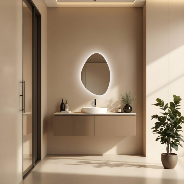 Зеркало Abber Teil 70х100 см с LED/ЛЕД-подсветкой, нестандартное, бесконтактный выключатель, диммер, для ванны, навесное/подвесное/настенное