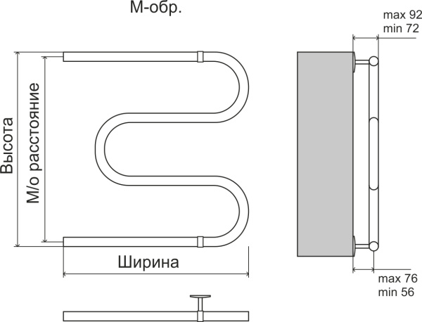 Полотенцесушитель 600х400 мм Terminus М-образный серия ЭКОНОМ 1" дюйм. водяной, боковое подключение, из нержавеющей стали, настенный, цвет хром 4620768888168 БЕЗ УПАКОВКИ