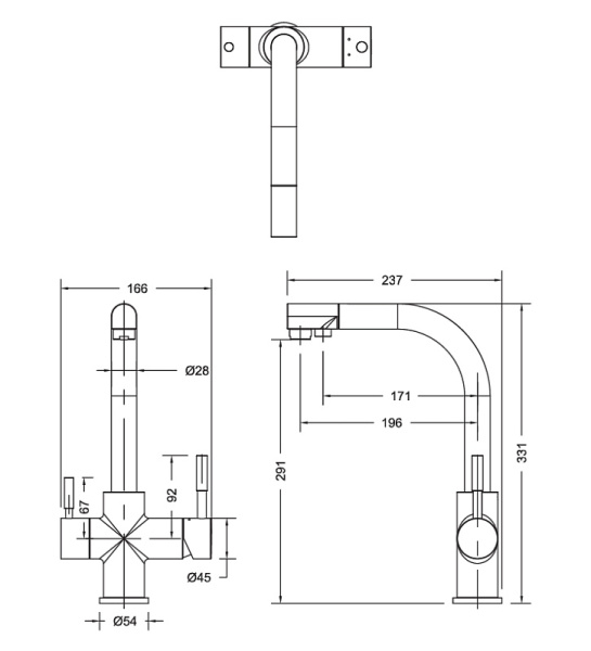 Смеситель для кухни/мойки Bravat Palace F729261CP-RUS с подключением к фильтру с питьевой водой, однорычажный, керамический, с поворотным изливом, длина излива 237 мм, латунь, цвет хром