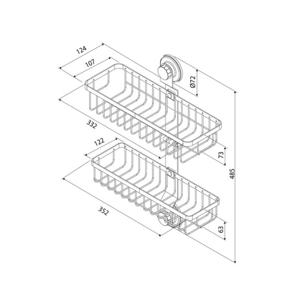 Полка Milardo Easy 352х124 мм двухъярусная, прямая, настенная, цвет черный матовый, проволока стальная, в ванную комнату/на кухню EAS0WS2M44