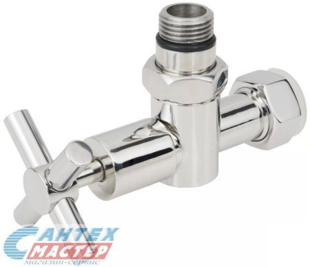 Кран вентиль запорный угловой 3/4х1/2" в/н Luxon для полотенцесушителя хром (пара) крест LUX-ZZ-4704