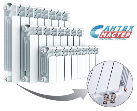 Радиатор отопления Rifar Base Ventil 500 (9 секции) биметаллический, нижнее левое подключение, для квартиры, дома, водяные, мощность 1836 Вт, настенный, батарея (Рифар)