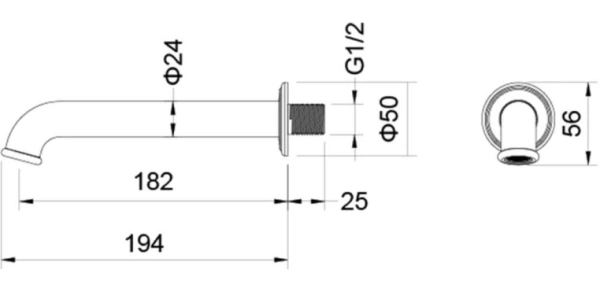 Излив Aquatek Классик для ванны, длина 182 мм, цвет матовый черный, латунь, встраиваемый/встроенный