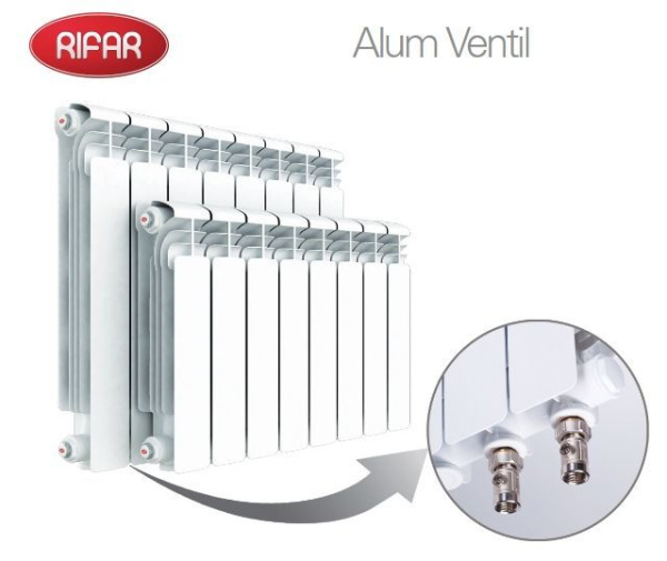 Радиатор отопления Rifar Monolit Ventil 500 (6 секций) биметаллический, нижнее правое подключение, для квартиры, дома, водяные, мощность 1176 Вт, настенный, батарея (Рифар)