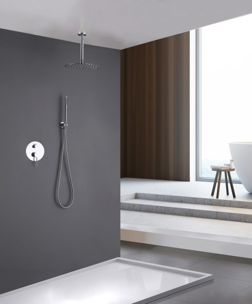 Душевая система ABBER Emotion встраиваемая, цвет хром, комплект: однорычажный, смеситель/тропический душ (с верхней лейкой)/лейка/шланг, внутренний (скрытый) монтаж