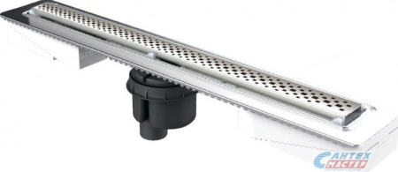 Водоотводящий желоб 50 мм Berges C1 Brise 800 нержавеющий, с решеткой , вертикальный сток,нижний выпуск, гидрозатвор, (трап/ваннодушевой лоток), из нержавеющей стали, длина в пол,хром