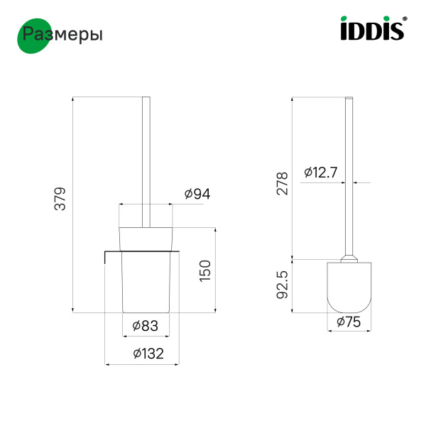 Ершик IDDIS Noa настенный, цвет белый матовый/матовое стекло, сплав металлов/стекло, стальной, округлый, для туалета/унитаза