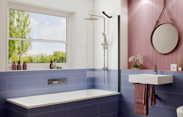 Шторка для ванны Ambassador Bath Screens 70х140 см, стекло прозрачное, профиль черный, одна секция, неподвижная, плоская/ панель