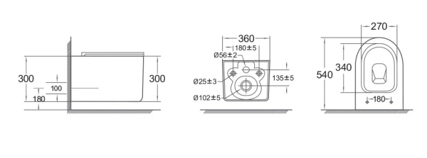 Унитаз подвесной Olives Vortex белый, горизонтальный (в стену) выпуск, с быстросъемным сиденьем микролифт, дюропласт, смыв Торнадо, безободковый, под скрытый бачок