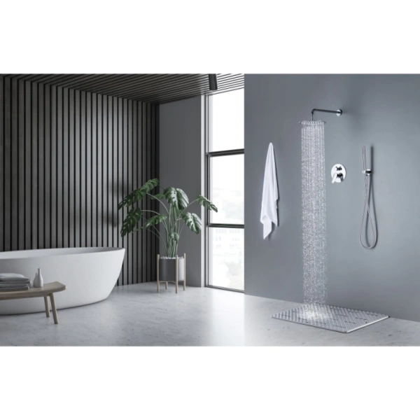 Душевая система Aquatek Бетта 3 в 1 встраиваемая, цвет хром, комплект: смеситель/тропический душ (с верхней лейкой)/лейка/шланг, латунь, скрытого монтажа