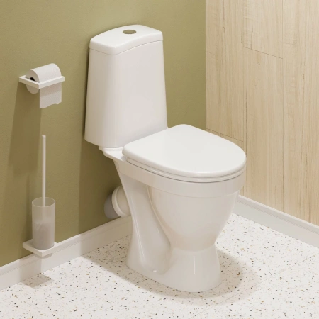 Унитаз компакт Sanita Лада Комфорт, белый, косой выпуск, напольный, сиденье дюропласт с микролифтом, арматура 1-режим Alcadrain/OLI