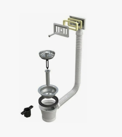 Сливная решетка для кухонных моек Bonomini CANESTRINO, фланец D 70 мм, сливное соединение 1" 1/2, винт из латуни, перелив прямоугольный, под мойку из металла