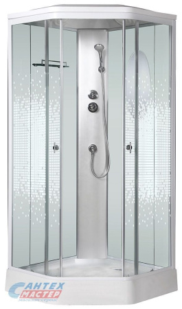 Душевая кабина 90х90х220 см Niagara Ultra поддон низкий, пятиугольная, угловая, стекло тонированное, заднее стекло белая мозаика, с верхним душем, без гидромассажа, смеситель, профиль белый, прозрачное стекло, белая, закрытая Душевая кабина 90х90х220 см Niagara Ultra поддон низкий, пятиугольная, угловая, стекло тонированное, заднее стекло белая мозаика, с верхним душем, без гидромассажа, смеситель, профиль белый, прозрачное стекло, белая, закрытая