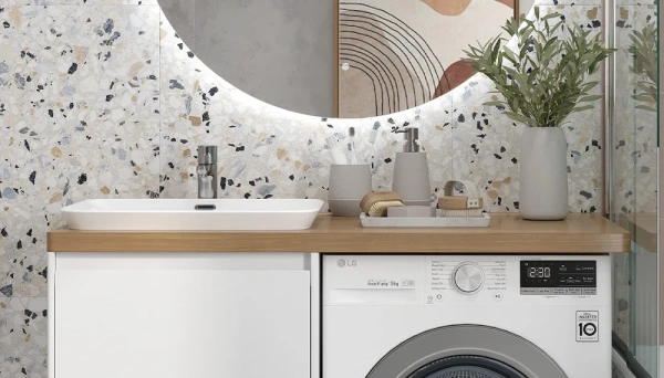 Столешница Velvex Klaufs 1200 без выреза, тумба слева, 1200х610х39 мм, ДСП, прямоугольная, цвет дуб французский (шатане), для накладной раковины/умывальника, без отверстий, на стиральную машину