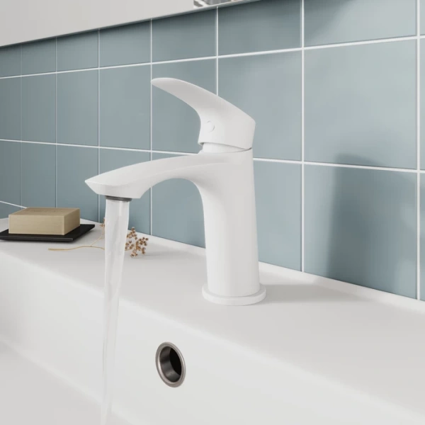 Смеситель для раковины/умывальника Milardo Rora, однорычажный, неповоротный, керамический картридж, длина излива 117 мм, латунь, цвет белый матовый