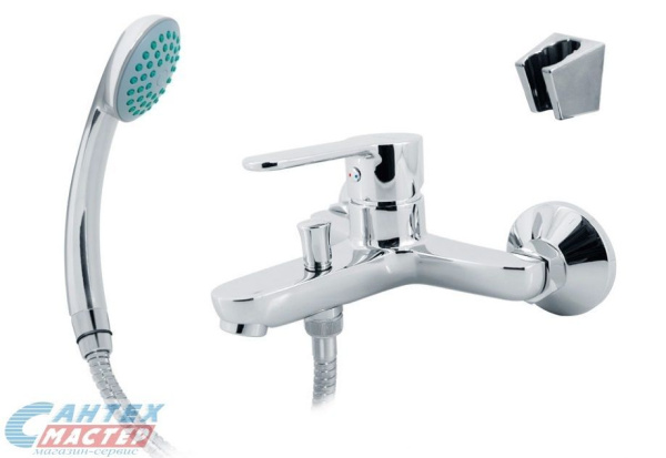 Смеситель для ванны/душа Варион Krona однорычажный, керамический, настенный, излив фиксированный 165 мм, с гибким шлангом, душем/лейкой, латунь, цвет хром, короткий, универсальный, горизонтальный, рычажный, кран, комплект, сантехника, размер