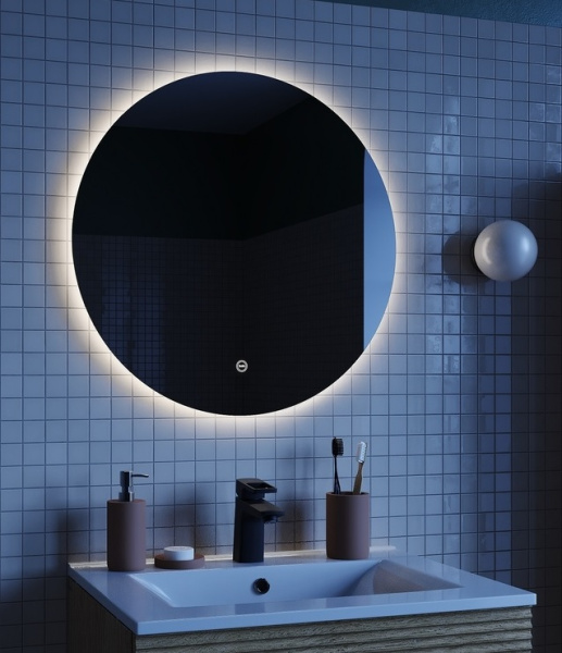 Зеркало IDDIS Bild, 60х60х3 см с LED/ЛЕД-подсветкой, выключатель сенсорный, для ванны, навесное/подвесное/настенное, круглое