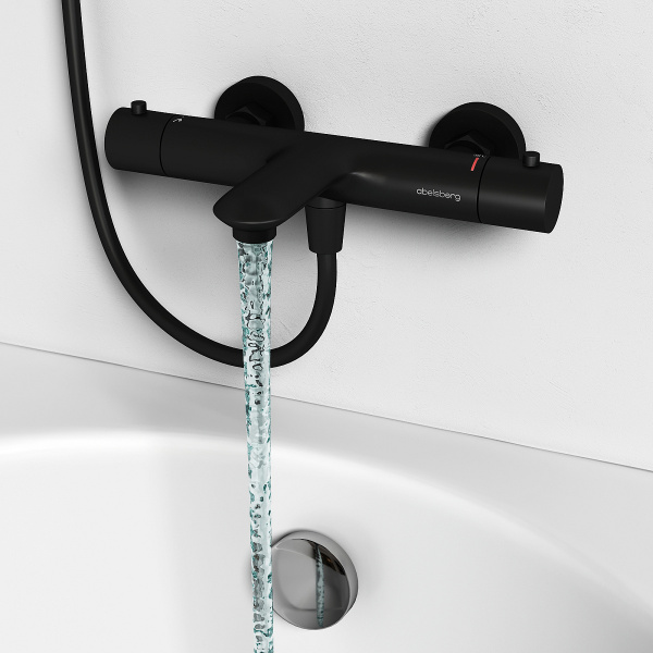 Смеситель для ванны/душа Abelsberg Perfecta термостатический, настенный, излив фиксированный 100 мм, без шланга и лейки, латунь, цвет вулканический черный