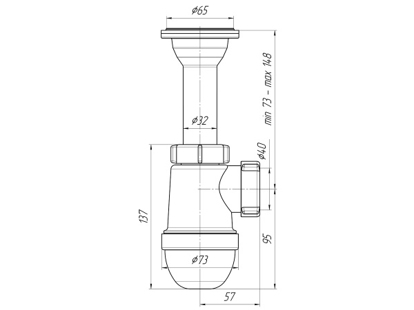 Сифон ANI (Ани пласт) 1 1/4"*40 бутылочный, с литым выпуском, белый, полипропилен, для раковины/умывальника C2000