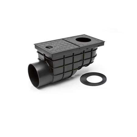 Дворовый дождепреемник- трап MCH с боковым сливом Ø110 стандарт, черный, под водосточную трубу