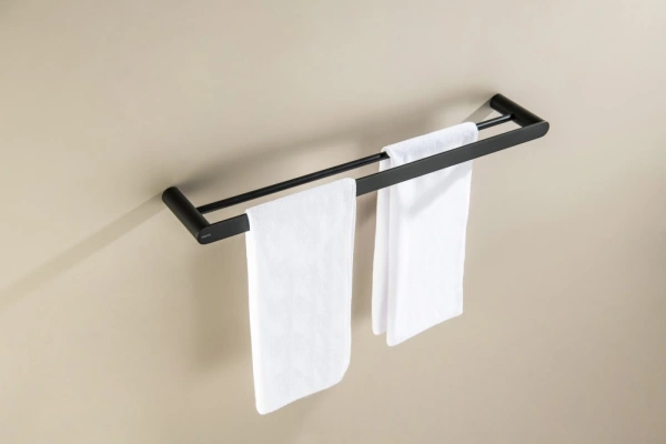 Полотенцедержатель Aquatek Лира двойной, 600 мм настенный, неповоротный, нержавеющая сталь, для полотенец в ванную/туалет/душевую кабину, цвет матовый черный