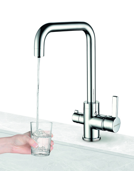 Смеситель для кухни/мойки Paulmark Logas, с подключением к фильтру/биканальный, однорычажный, поворотный излив, керамический картридж, высокий, длина излива 198 мм, латунь, цвет хром