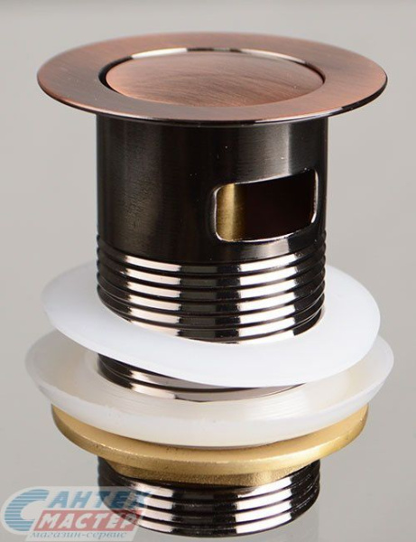 Донный клапан Terma click clack с переливом c маленькой кнопкой red bronze 10102
