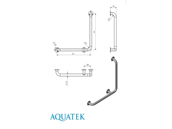 Поручень для душа/ванны Aquatek Г-образный левый, угловой 90º, подвесной, 60 см нержавеющая сталь, хром