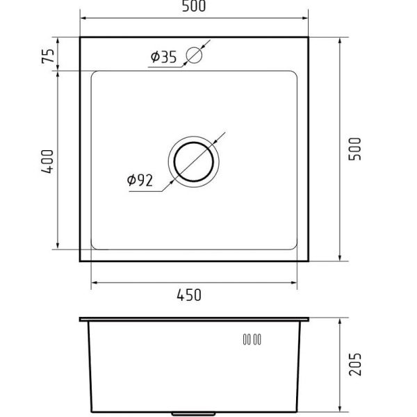 Мойка GranFest METAL 5050, 50х50 см, врезная, стальная, квадратная, цвет нержавеющая сталь, с отверстием под смеситель, без слив-перелива, без крыла, для кухни