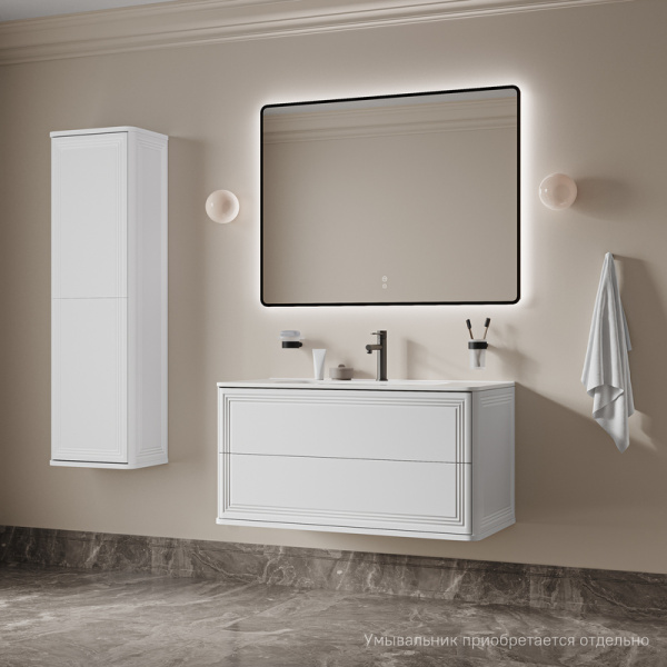 Тумба под раковину IDDIS Oxford Neo, 1006х467х500 мм, подвесная, 2 выдвижных ящика, МДФ, цвет белый, система плавного закрывания, прямоугольная, универсальная, в ванную комнату OXN10W0i95