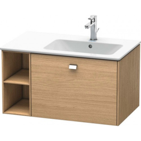 Тумба под раковину Duravit Brioso, 82х47,9х44,2 см, подвесная, 1 выдвижной ящик, с открытой полкой справа, ДСП, цвет: дуб европейский/хром, шкафчик навесной, механизм доводчика, прямоугольная, правая, в ванную комнату