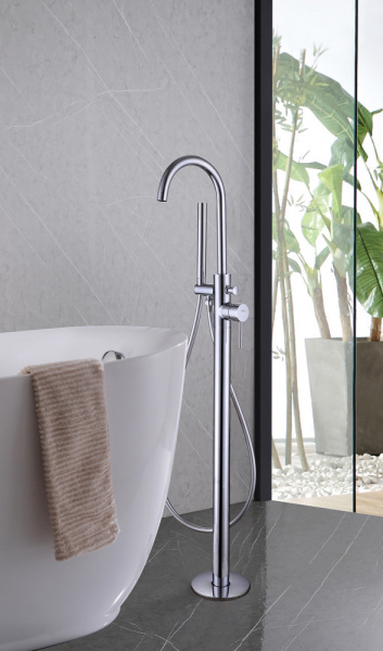 Смеситель для ванны/душа ABBER Wasser Kreis напольный, однорычажный, неповоротный, длина излива 200 мм, латунь, цвет хром