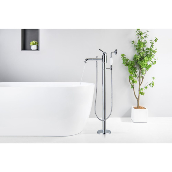 Смеситель для ванны/душа Aquatek Классик напольный, однорычажный, неповоротный, длина 227 мм, керамический, латунь, цвет хром