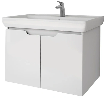 Тумба/база под раковину Dreja Q (D) 70 см, подвесная, цвет: белый глянец, 2 распашные дверцы/2 полки, ЛДСП/МДФ, шкаф/шкафчик подвесной, (подходит раковина для тумбы Dreja Q 70,4х47,3 (191645)