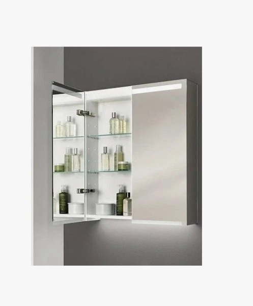 Зеркальный шкафчик Geberit (Keramag) Option 75х70х15 см с LED/ЛЕД-подсветкой, прямоугольное, со шкафом/полкой, распашной, две дверцы, для ванны, навесное/подвесное/настенное