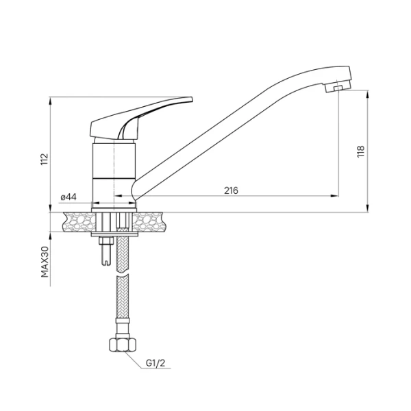 Смеситель для кухни/мойки Milardo Meal однорычажный, керамический, с поворотным изливом, длина 216 мм, высота 118 мм, латунь, цвет хром, кухонный, хромированный M06SBR0M05