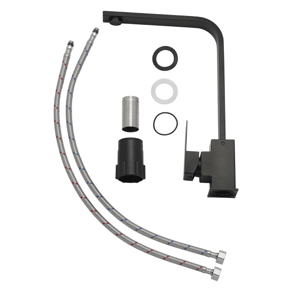 Смеситель для кухни/мойки AQUEDUC однорычажный, поворотный, высокий излив, керамический, длина 170 мм, высота 325 мм, нержавеющая сталь, цвет черный матовый 345324