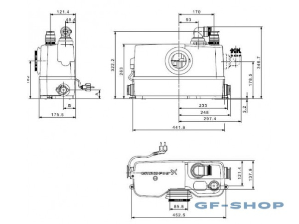 Насос GRUNDFOS SOLOLIFT2 WC-3, Н-9 м, (3 точки подключения 1хD32/40 мм, 2хD40/50 мм, 1 унитаз) канализационная насосная (станция) установка с измельчителем, санитарный, для канализации