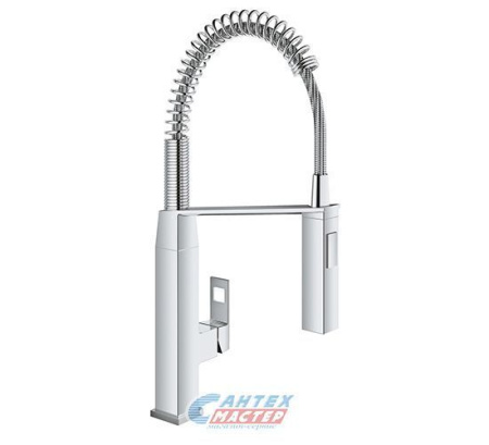 Смеситель для кухни/мойки Grohe Eurocube однорычажный, керамический, с поворотным изливом, длина 234 мм, латунь, цвет хром, кухонный, хромированный, вертикальный, однорукий, одноручный, однозахватный, одноручковые, кран, комплект, сантехника